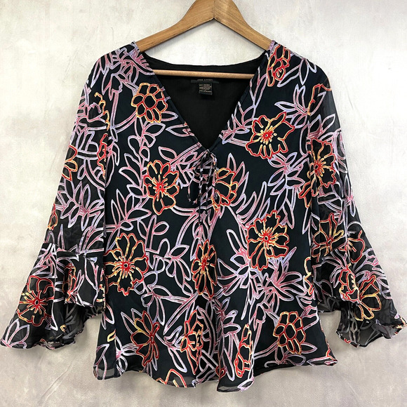 Anne Carson Silk Burnout Blouse Womens Large Floral Boho Whimsigoth Fairycore - Picture 1 of 9